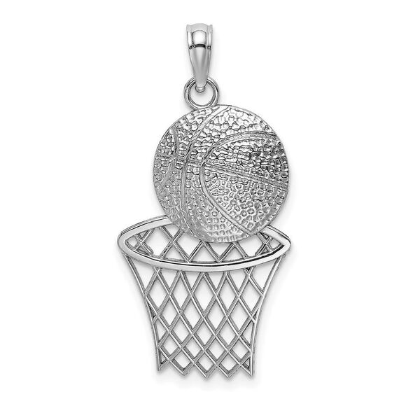 14k Yellow Gold White Basketball & Net Charm